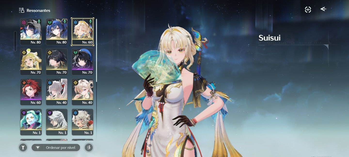 Conta de wuwa com Hyuki, yuno, suisui, rebeca, lynai, yangyang e armas 5 estrel