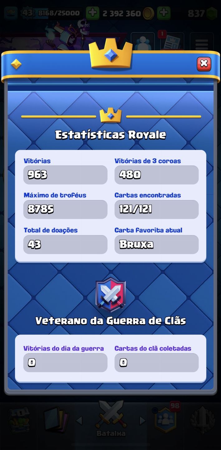 Conta Clash Royale 2019 / 8400 Troféus / Nível 43 / E muito mais!