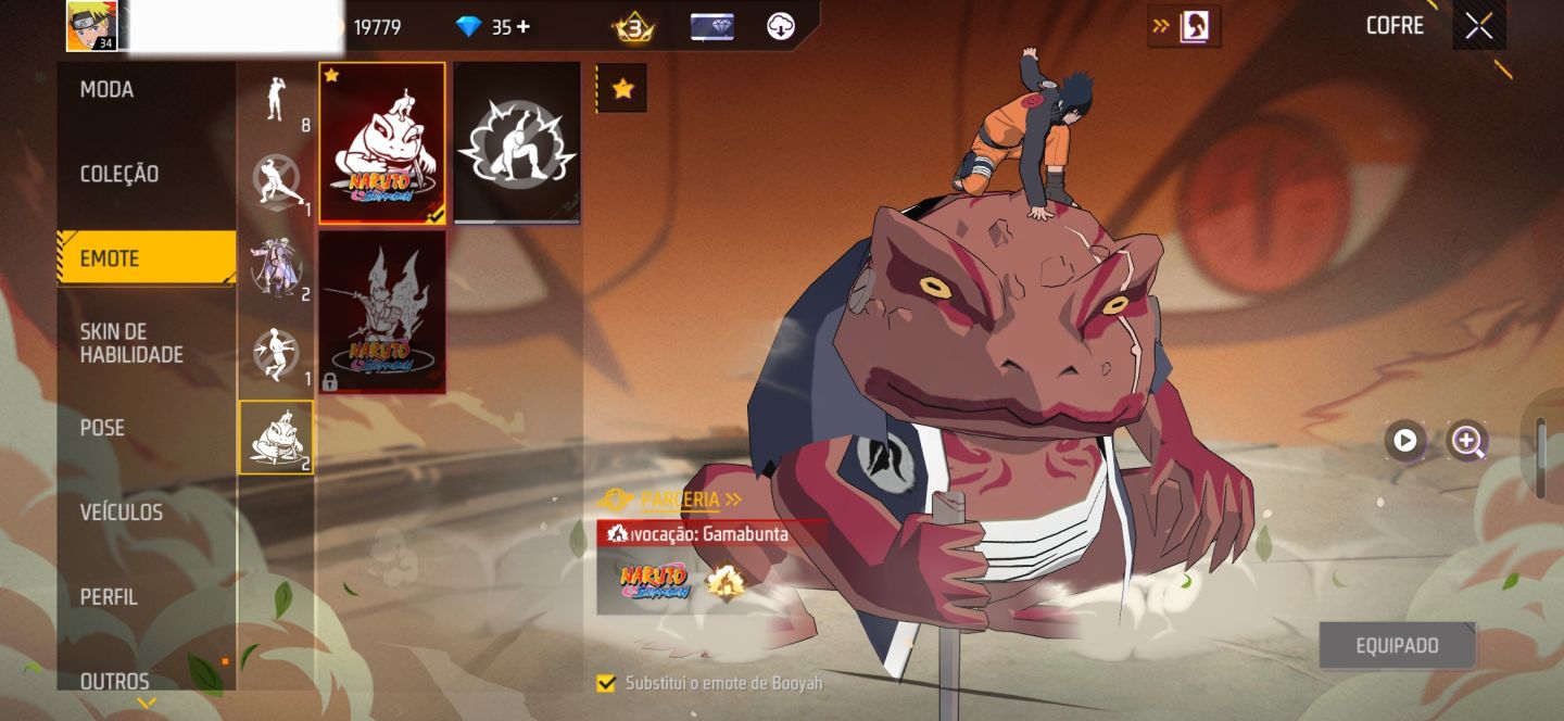 CONTA FF COM SKINS DA PARCERIA NARUTO + 2 EVO