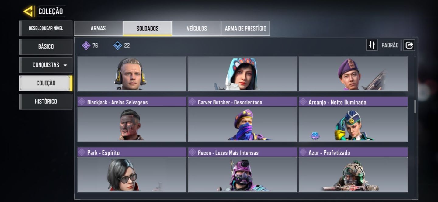 5 lendárias armas nível 400 Arma Épica 202 personagem Épico 76 C: 63k