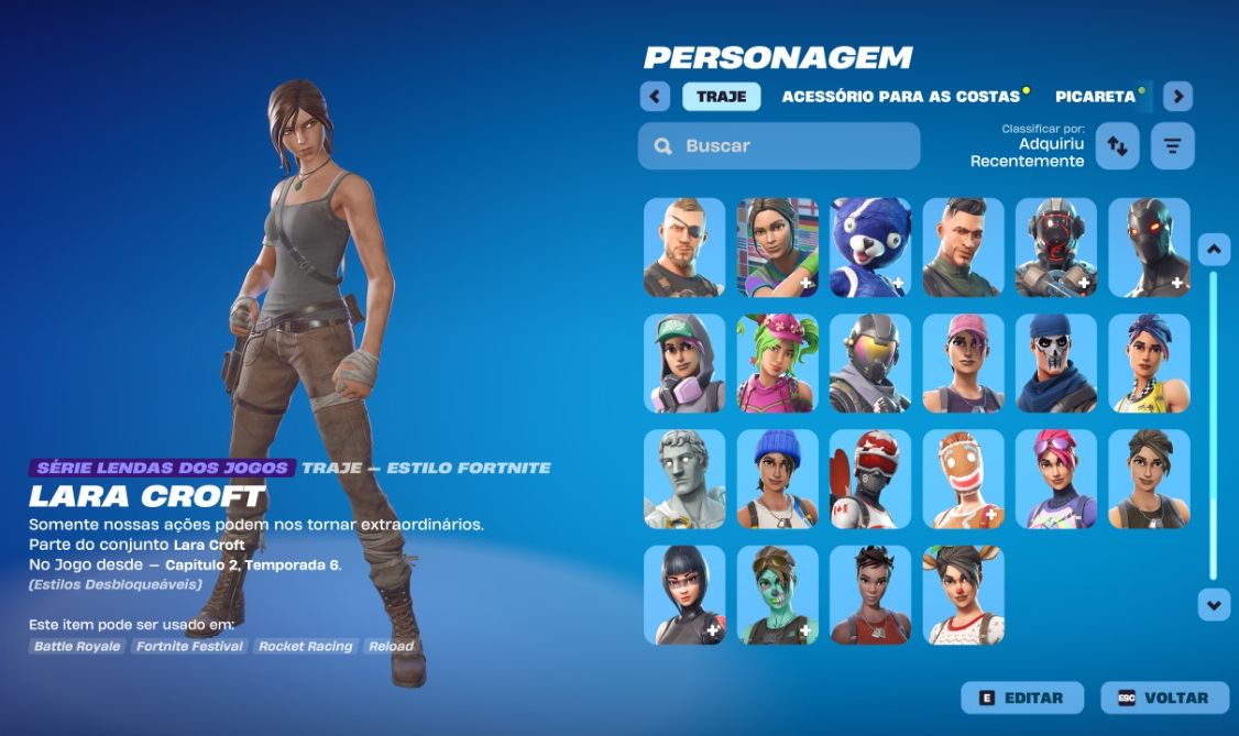 Conta Fortnite com Skins raras e alguns passes antigos. Machado leviatã e Lara.
