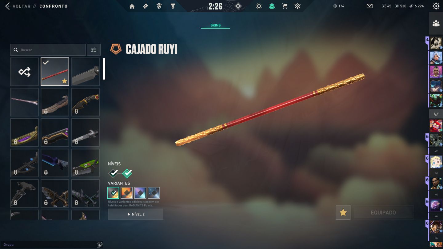 CONTA NÍVEL 206 | OURO | PLATINA 1 MÁX| 4 VANDALS| CAJADO RUYI| TODOS OS AGENTES