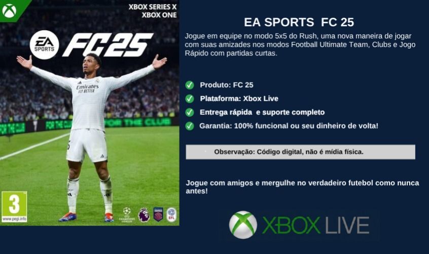 EA SPORTS FC 25 CÓDIGO 25 DÍGITOS (XBOX ONE / SERIES X|S)