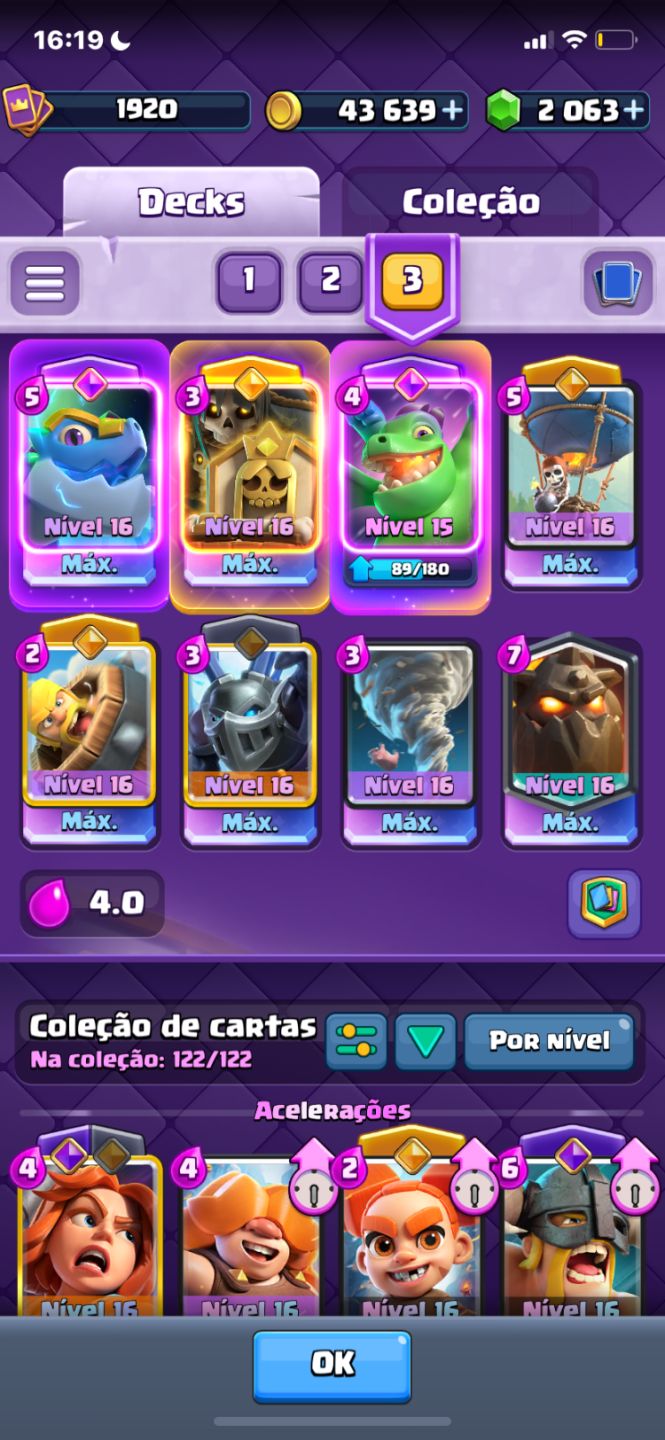 Conta top, várias cartas nível 16 vem na braba !