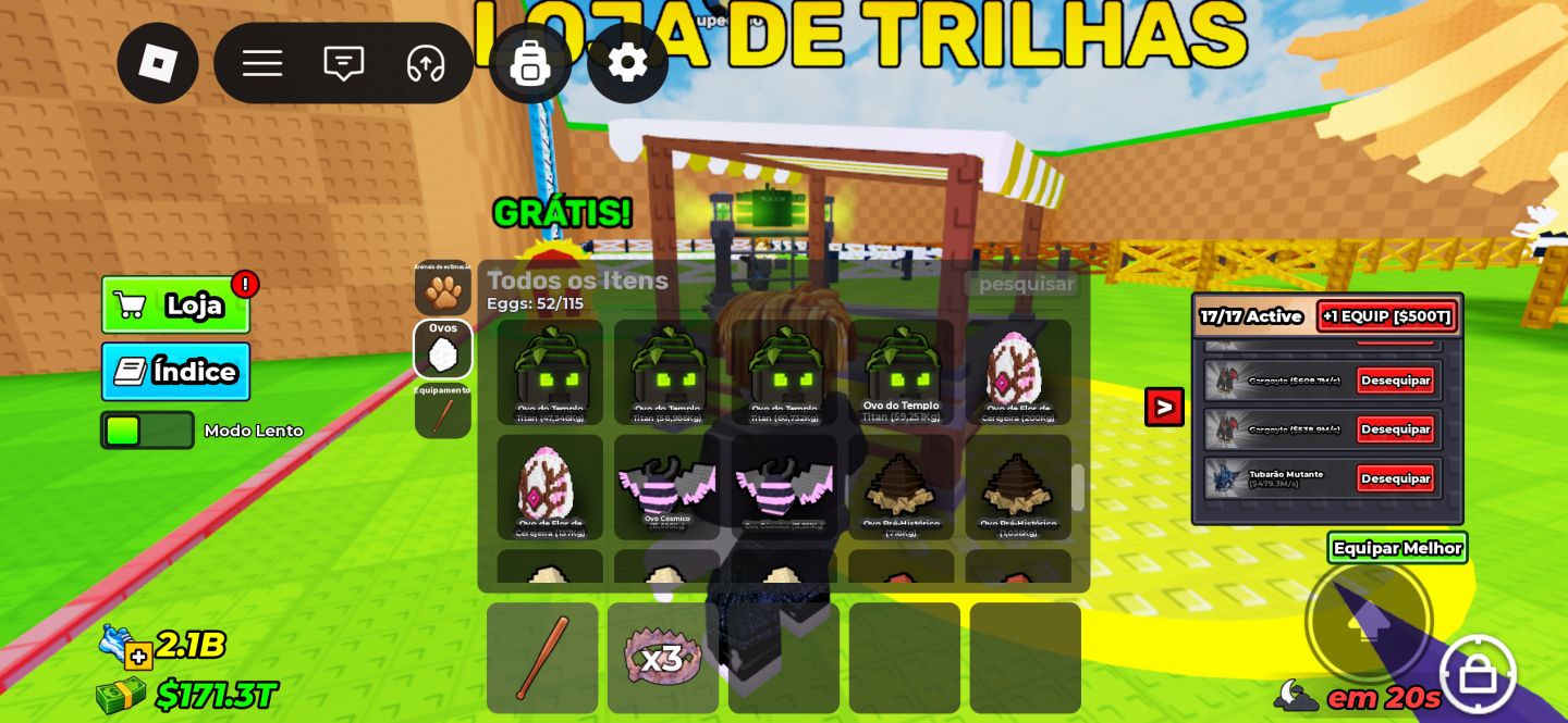 GÁRGULA+EQUINOX|MÍT:PÉGASO+2 TIGRE ONI|TRILHA x20|$166T|17/17|N11|ROBUX INVESTID