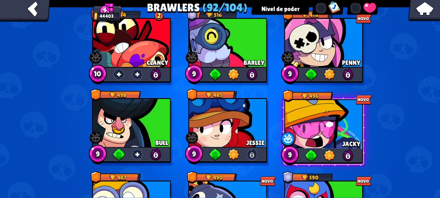 Brawl stars. 44k de troféus 92/104 brawlers 34 nível máximo. Pra sair logo