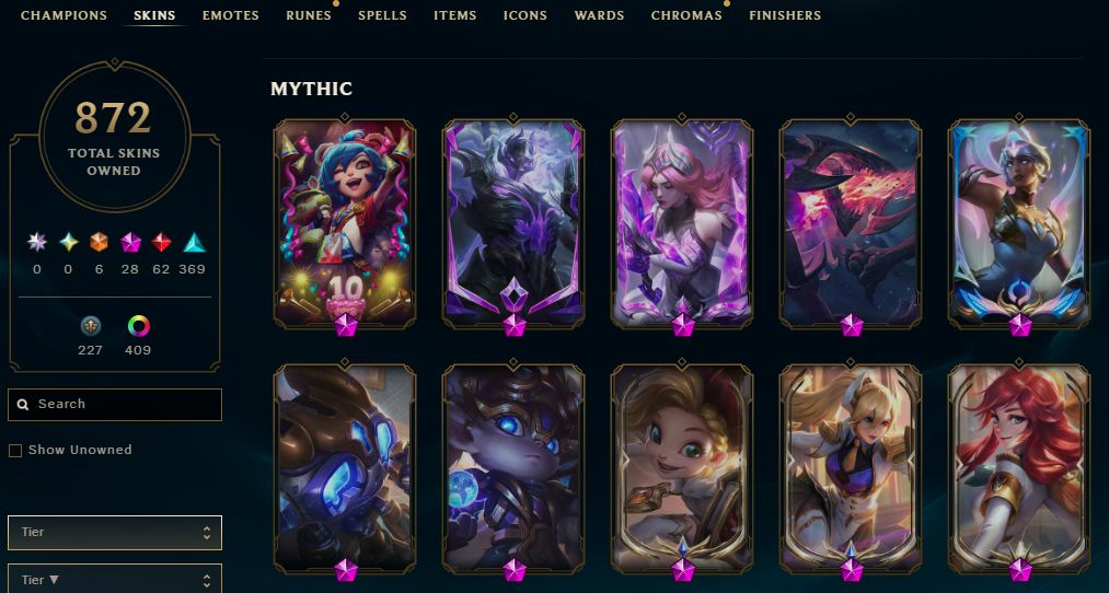 872 SKINS, 414 CHROMAS - CONTA DE LEAGUE OF LEGENDS