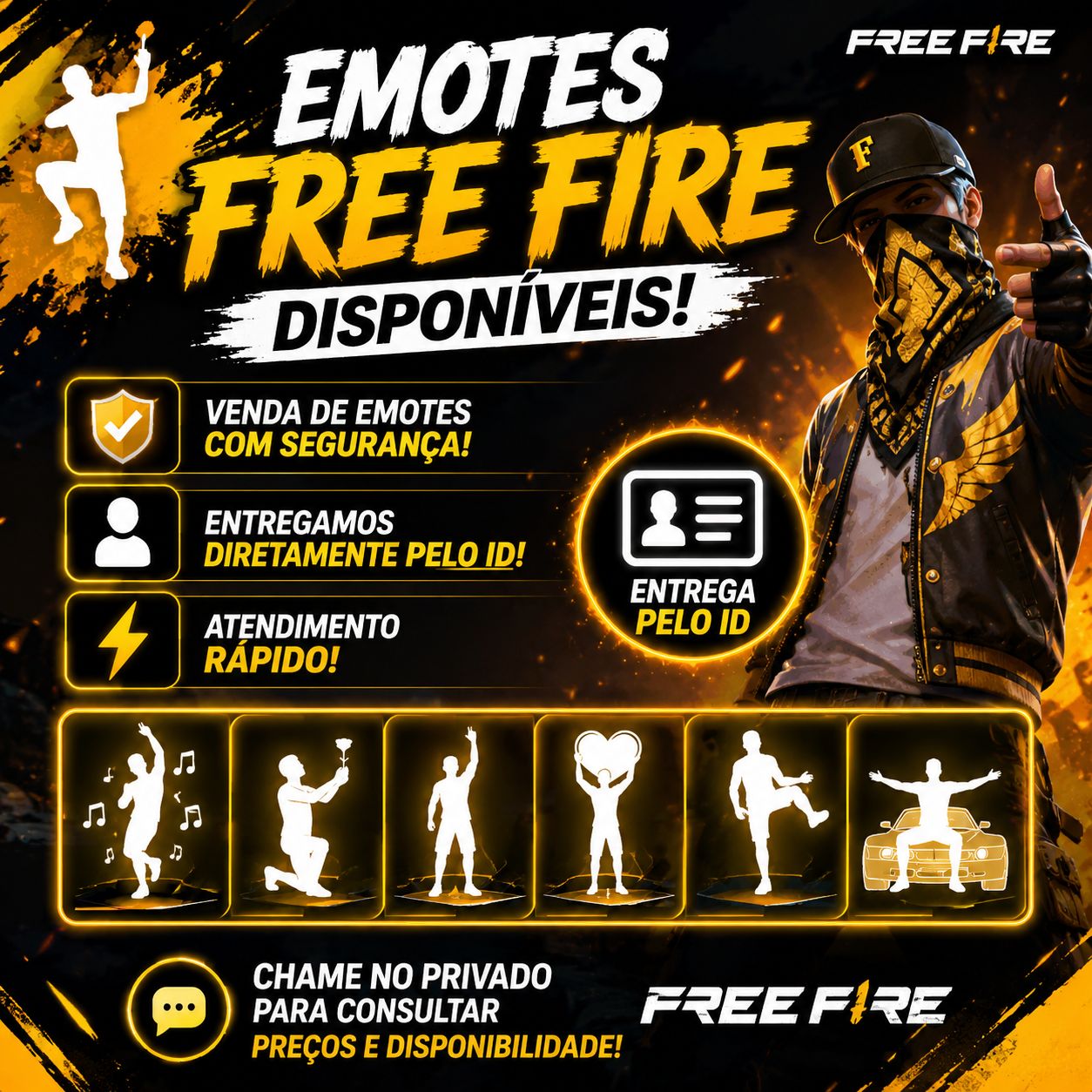 EMOTES DE FREE FIRE ENTREGA VIA ID, SEM BAN