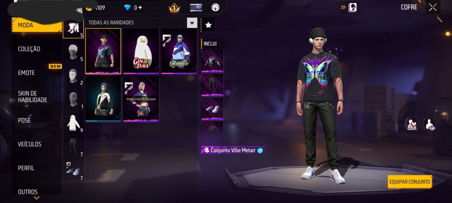 CONTA FREE FIRE NIVEL 11 + SKIN ELISABETH (GINTAMA) + 4 SKINS + GELO + KATANA