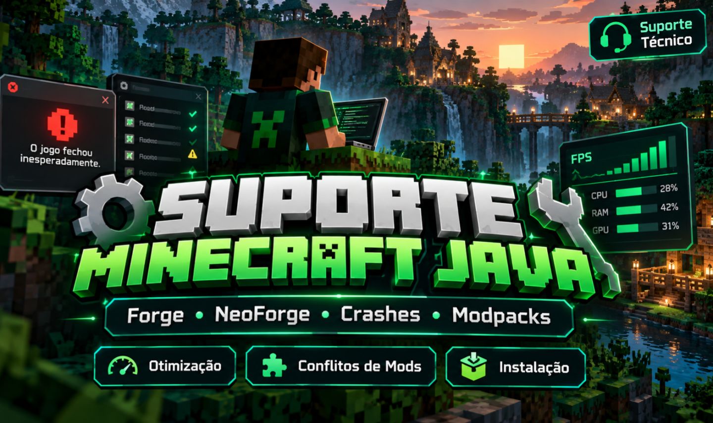Suporte Minecraft Java | Forge, NeoForge, Crashes e Modpacks