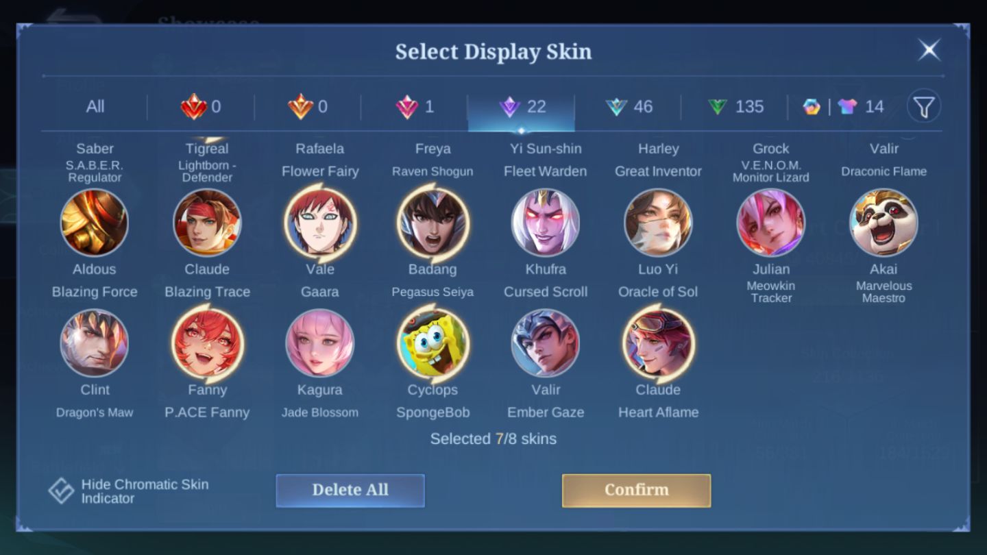 Conta Mobile Legends / VALENTINE Claude / P.ACE Fanny /SPONGEBOB Cyclops