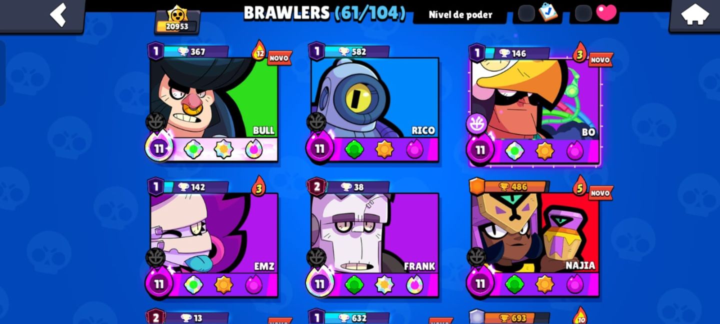 Conta Brawl Stars 22.0K Troféus |55.000 moedas | 70 Brawlers | Muitos P11 |