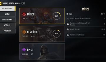 Conta com 9 armas míticas full e 2 personagens míticos full