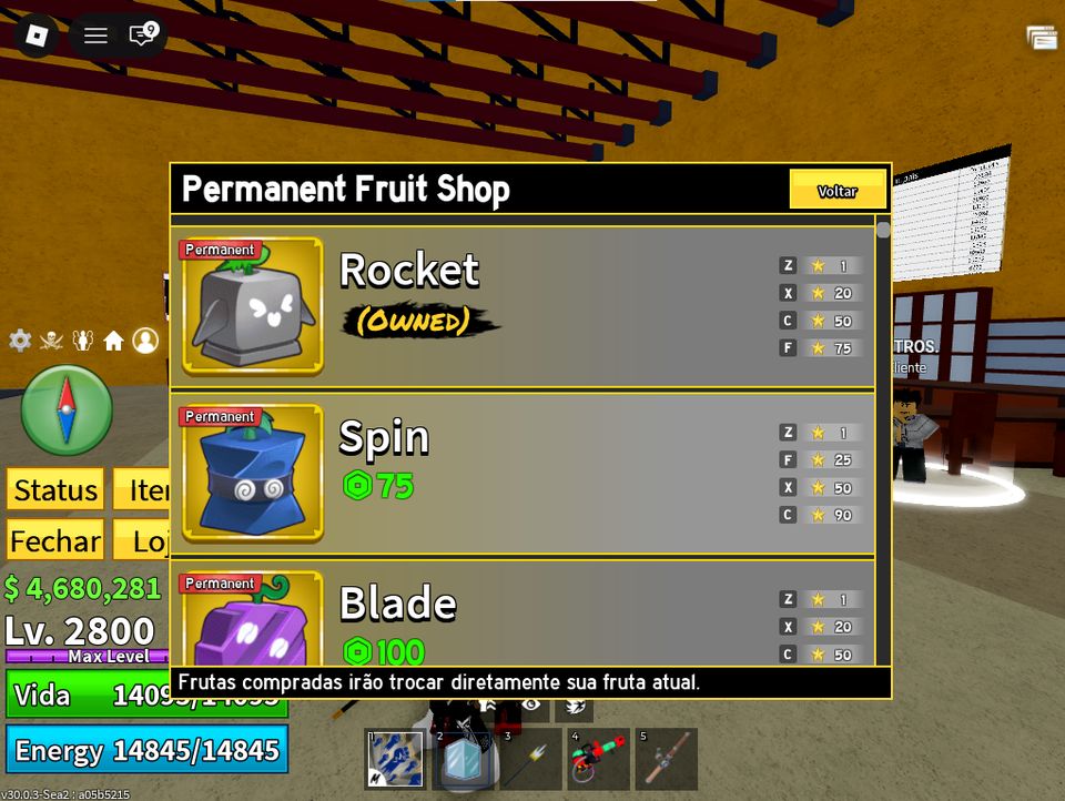 CONTA BLOX FRUITS | 4 FRUTAS PERMANENTES ICE LIGHTNING T-REX
