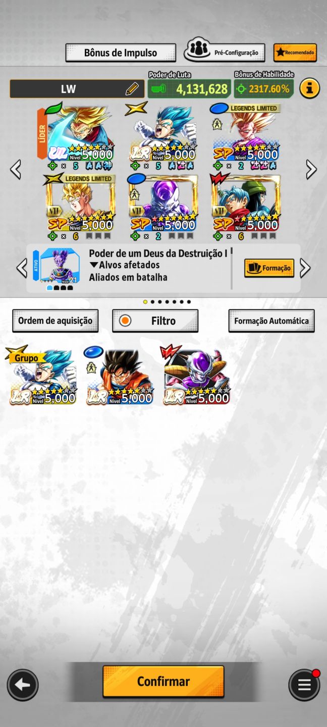 Conta de dragon ball legend com personagens