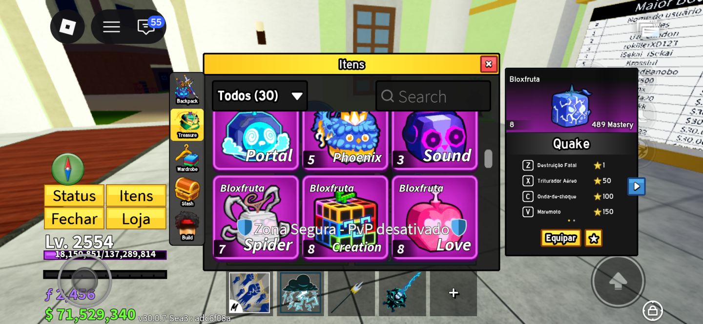 Conta blox fruits, Skin yoru v3 e varios itens raros