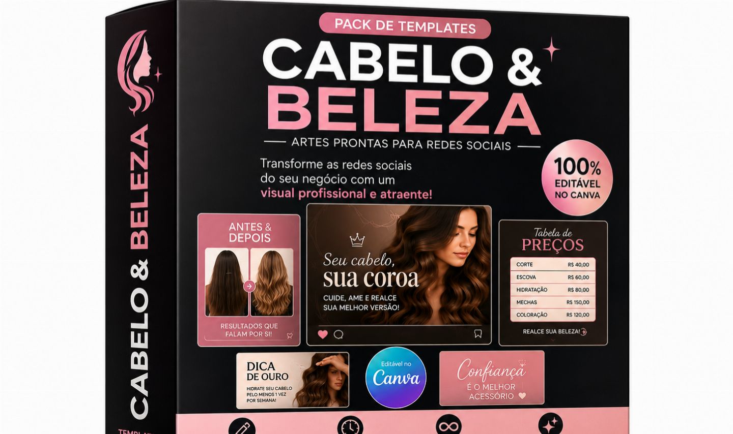 Pack Canva Templates Editáveis - Nicho Beleza, Cabelo e Salão de Beleza