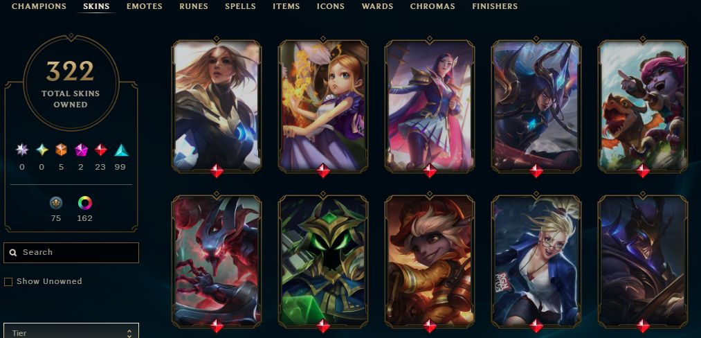 322 SKINS, 183 CHROMAS - CONTA DE LEAGUE OF LEGENDS