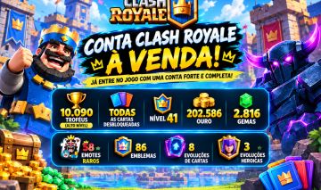 Conta Clash Royale com 10.090 troféus, cartas e itens raros