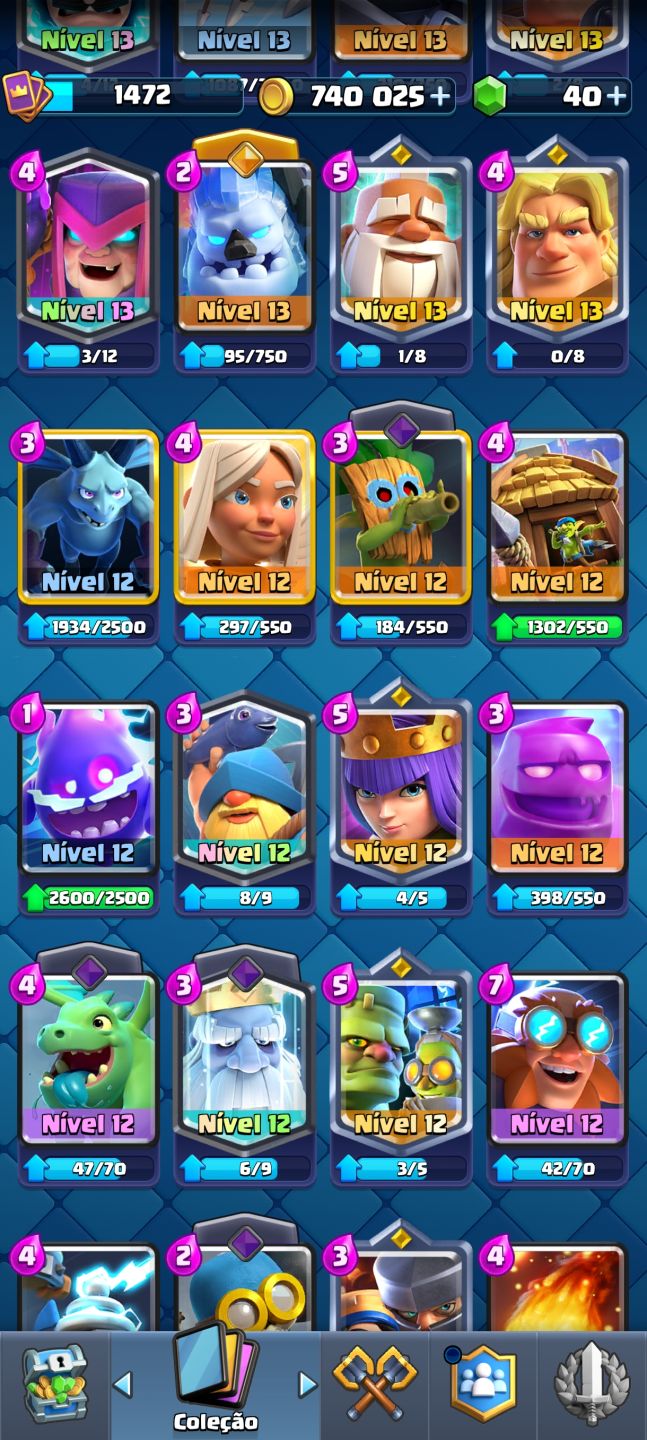 ACC CR NVl 15 DECK FUL 4 HERÓIS 13 EVOLUÇÕES 8 ANOS CARTAS NVL 16 TROFÉUS 11661