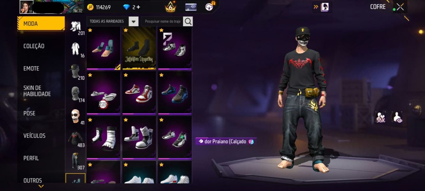 Conta Free Fire, Calça Angelical Azul, Segundo Passe, Lvl 72