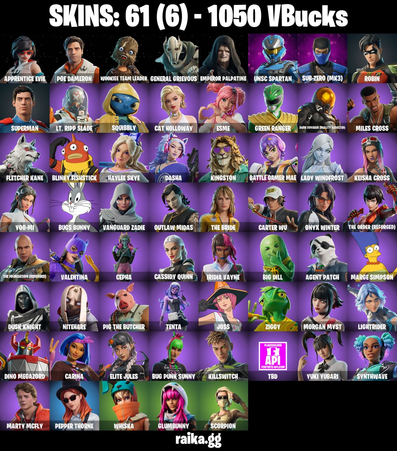 61 Skins - Sub Zero MKT, Unsc Spartan, Robin, Superman, 1050 vbucks