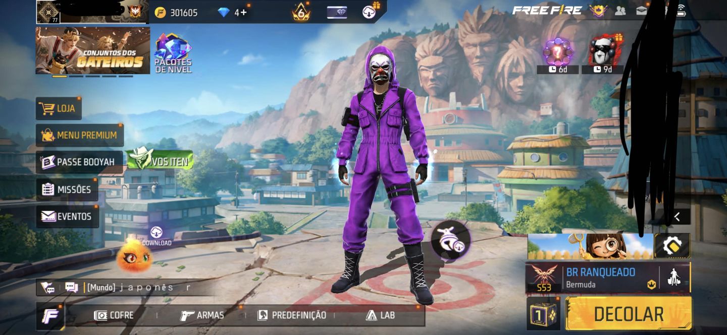 CONTA DE FF GEMADA STEAM PUNK+PRIME 6 + FREE FIRE+ PUNHOS + TOP CRIMINAL ROXO