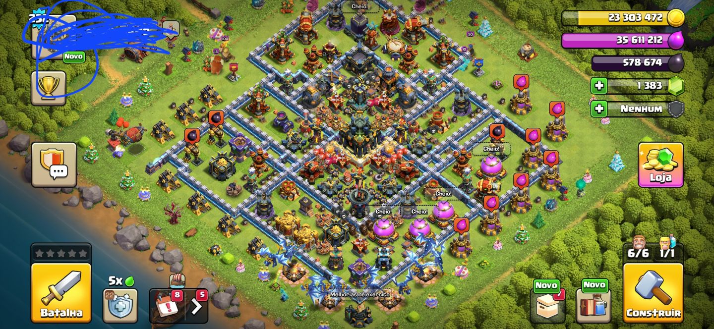 Clash of Clans CV17 | Nível 232 | 6 Construtores | 1.383 Gemas
