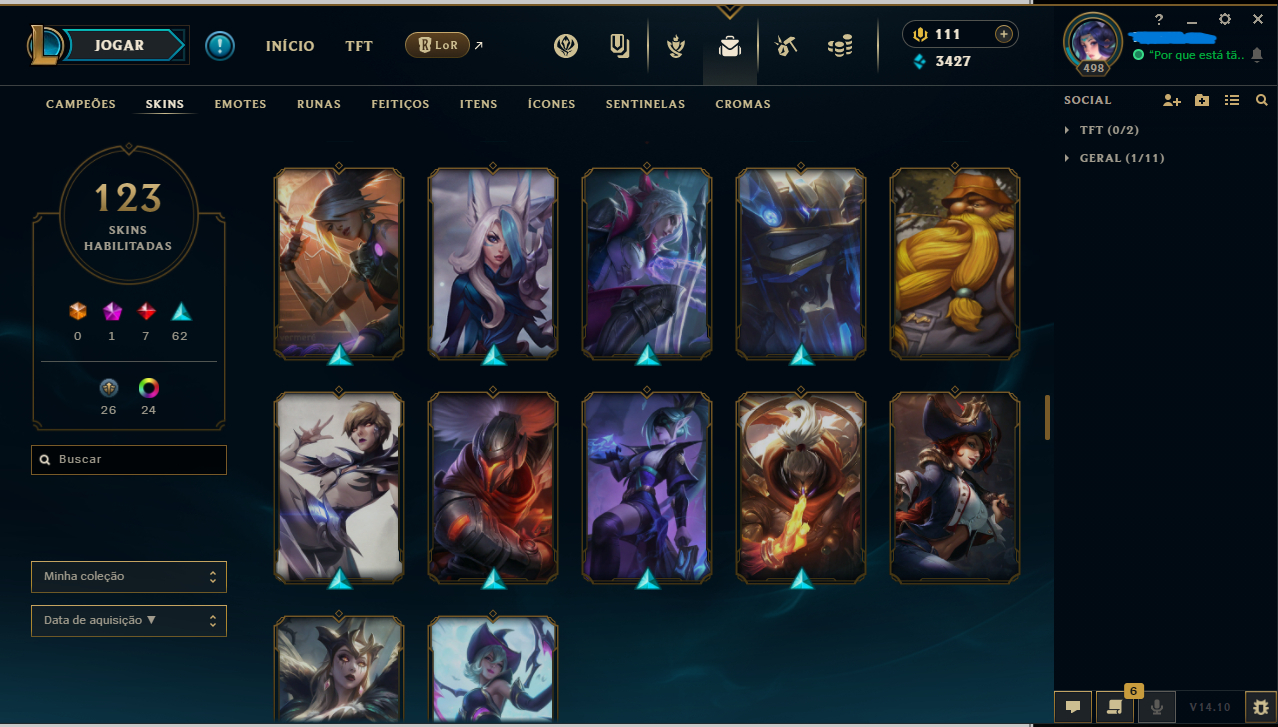 CONTA LOL 123 SKINS, 153 CAMPEÕES, CRIADA 2018