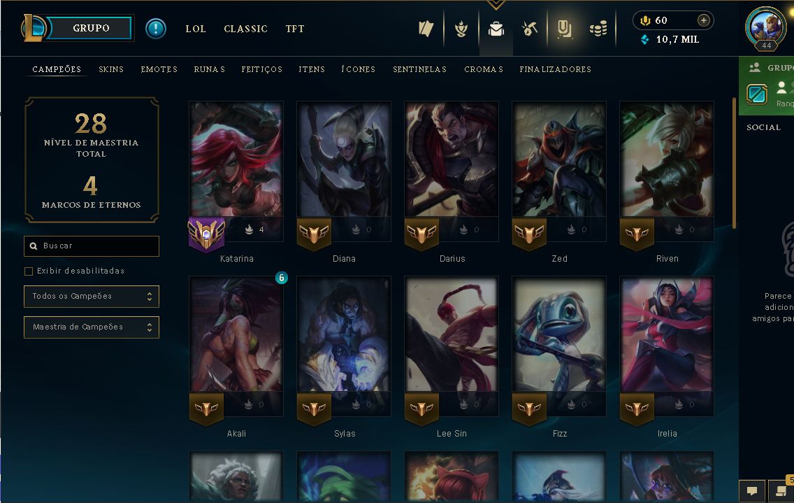 CONTA LOL SMURF LVL 44 | RANQUEADA LIBERADA | KATARINA PROJETO