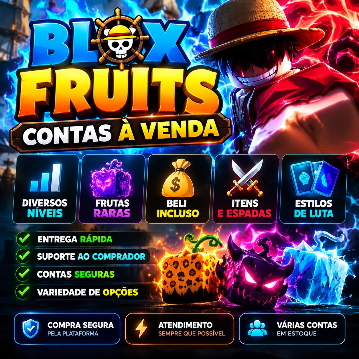 Contas Blox Fruits Roblox - MELHOR PREÇO