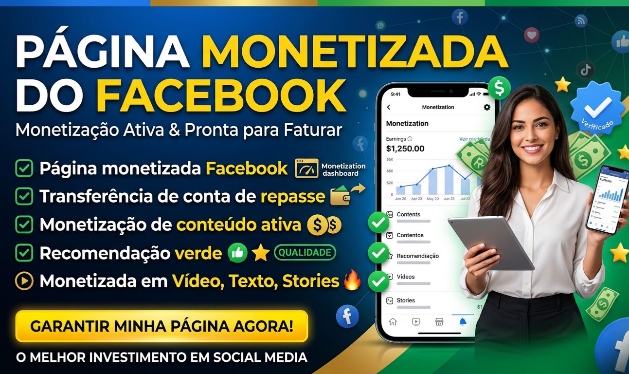 Página Monetizada - Página do Facebook c/ Monetização de Conteúdo (0 seguidores)