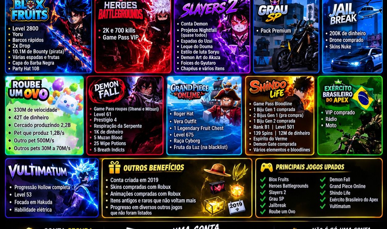 CONTA DE UPADA E COM GAME PASS EM VARIOS JOGOS COMO BLOX FRUIT, GPO, SLAYER 2 E1