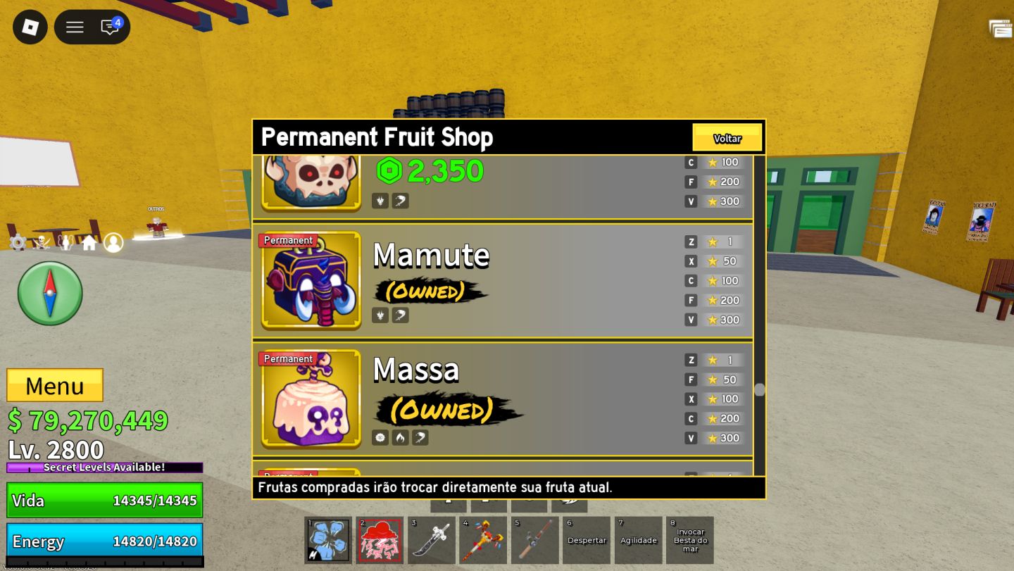 Conta main blox fruits com game pass, perms, crew top 12 global(participante)