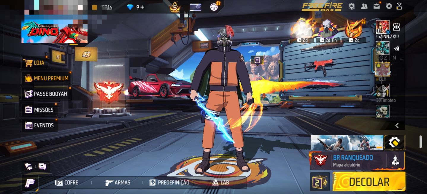 Conta freefire com todas as skins da primeira parte naruto
