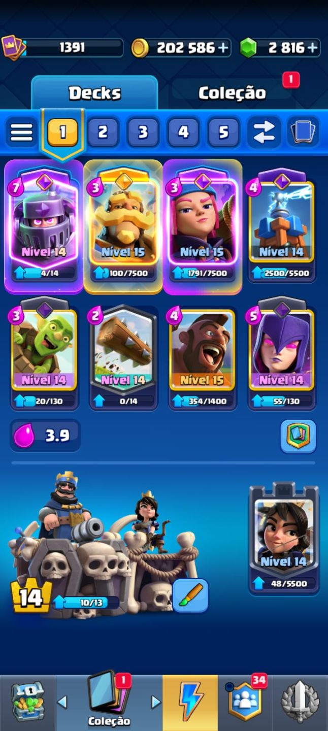 Conta Clash Royale com 10.090 troféus, cartas e itens raros
