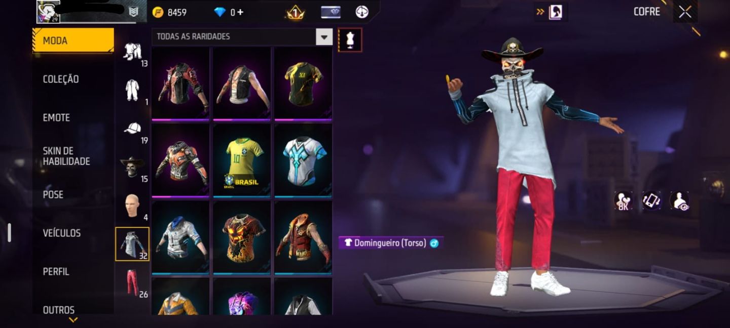 Conta Free Fire Nível 29 - Visual Caveira + Moto + Pet