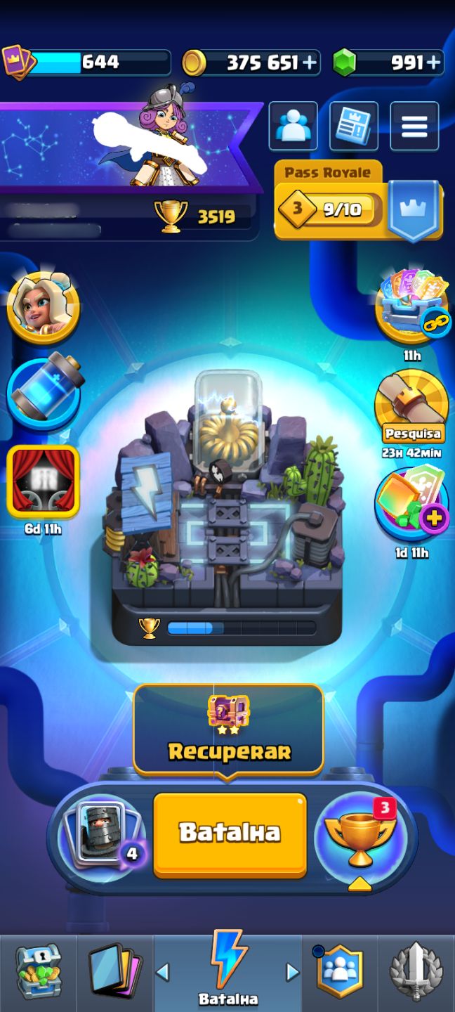 Conta Clash Royale Nível 10 | 3.5k Troféus | 375k de Ouro e 991 Gemas