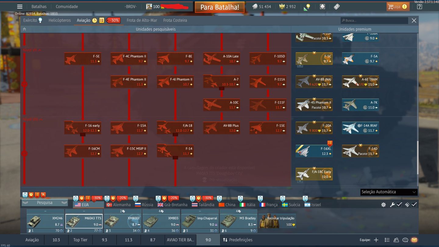 Conta War Thunder 50+ Veiculos Premium Avião e Tanque