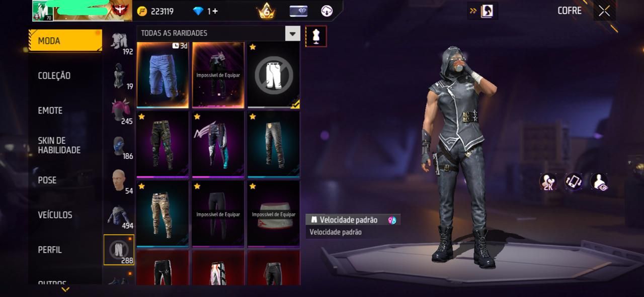 Conta de Free Fire rara com vários itens e parceria
