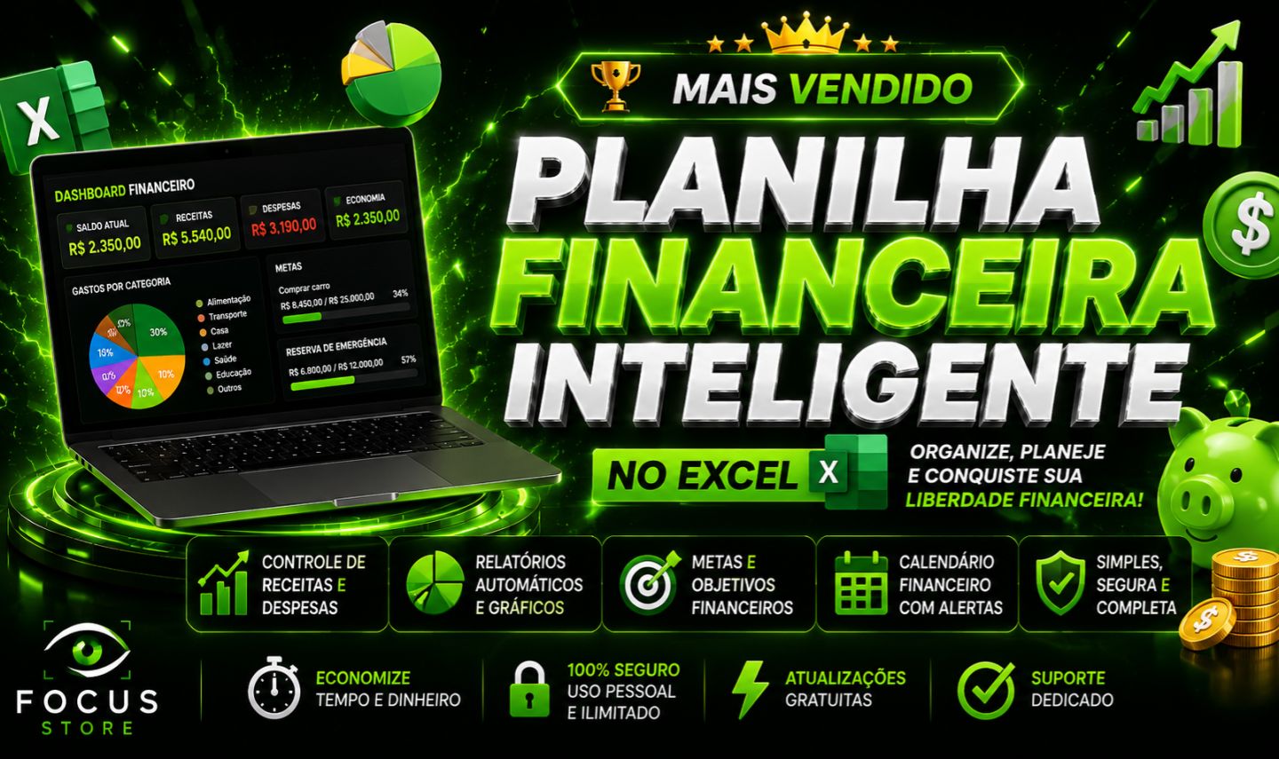 Planilha Financeira Inteligente | Controle Financeiro Completo + Dashboard