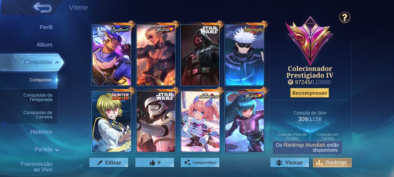 VALOR A NEGOCIAR Conta MLBB Todos os Heróis e várias skins.
