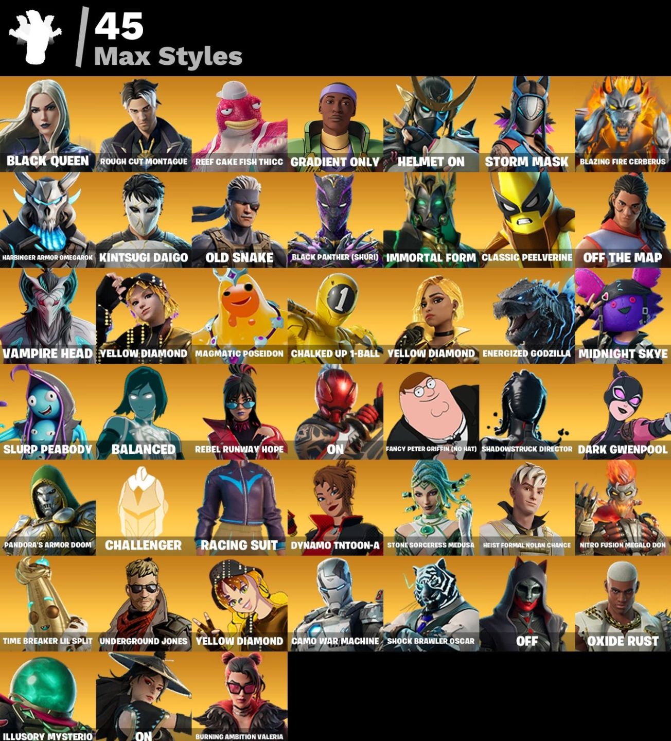 CONTA FORTNITE TOP | 77 SKINS | PETER GRIFFIN | SKINS MARVEL | 45 MAX STYLES e +