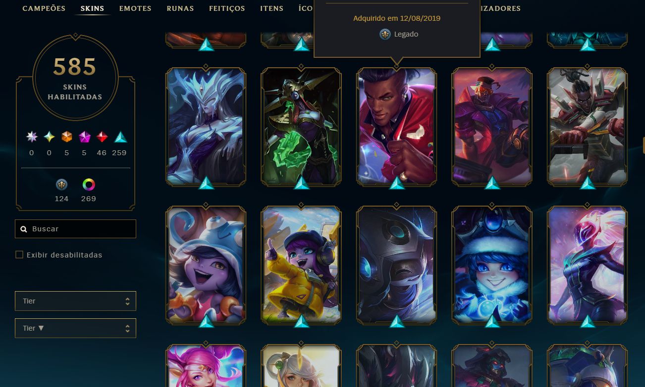 CONTA LOL, FULL CHAMPS, 240K ESSENCIA AZUL, LVL 793, 585 SKINs