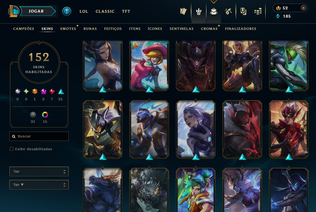 [ACESSO IMEDIATO] 152 Skins 165 Campeões