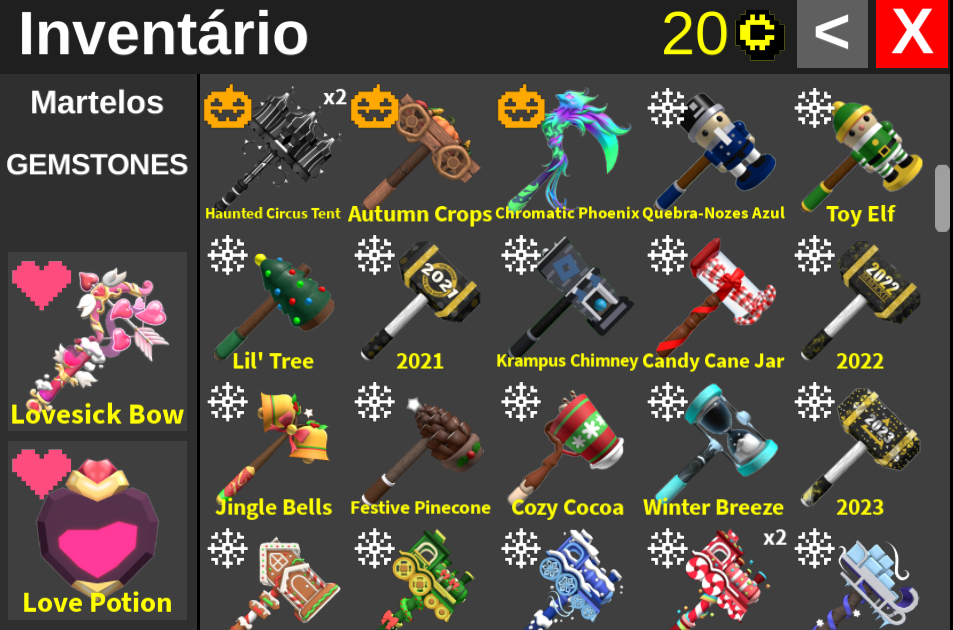 SETs (Marreta + Gema) de marretas Flee The Facility - Roblox