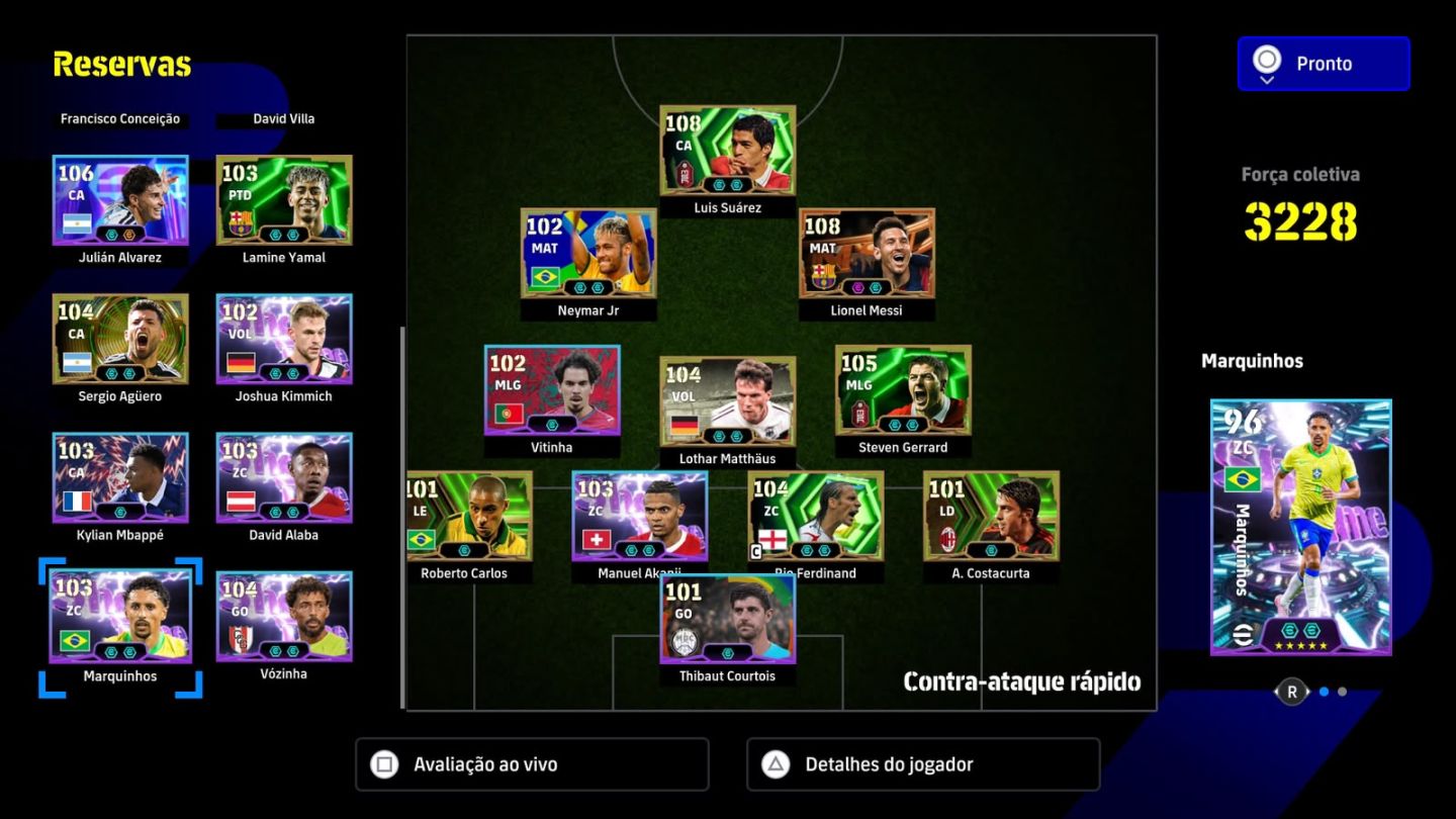 CONTA EFOOTBALL(PSN) COM MESSI BIG TIME BLIZ 108 LUIS SUARES 108 E COMPANIA