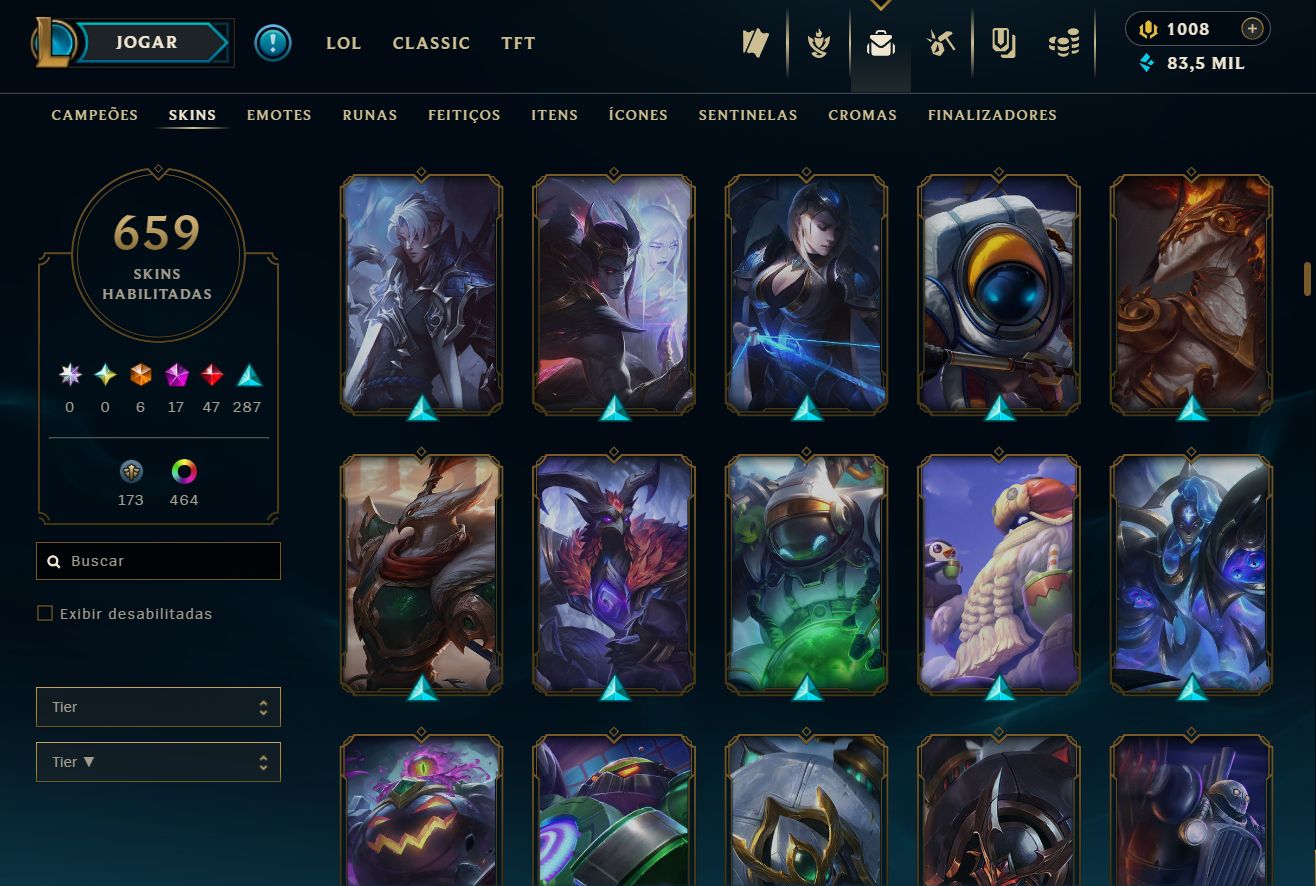 Lvl 767 | 659 skins | 1008 RP | Bordas e muitos mais