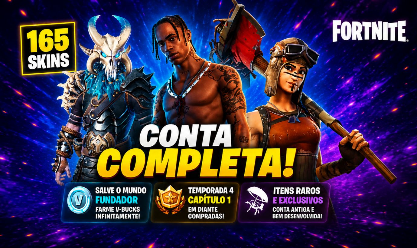 CONTA RARA COM TRAVIS SCOTT, S4+, SALVE O MUNDO FUNDADOR (165 SKINS)