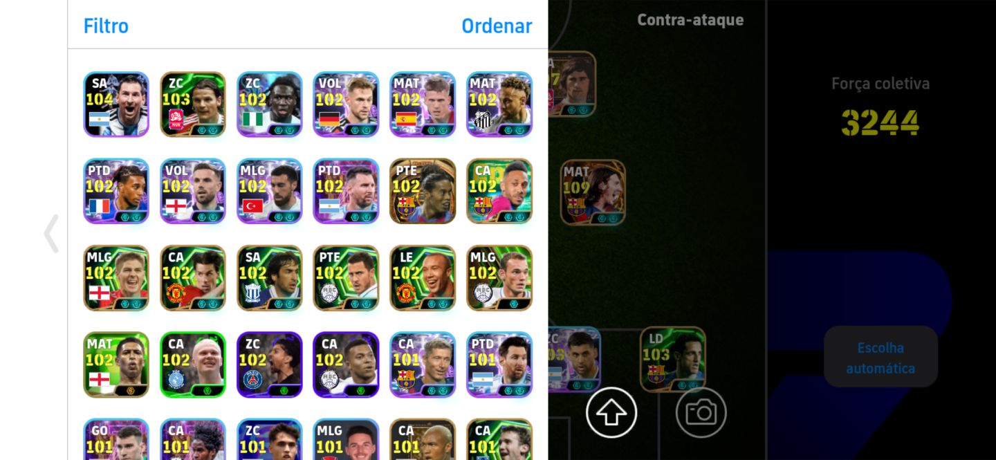 Conta eFootball 3244 Messi 110 Pele 108 Delpiero 107 Guerd Muller 108